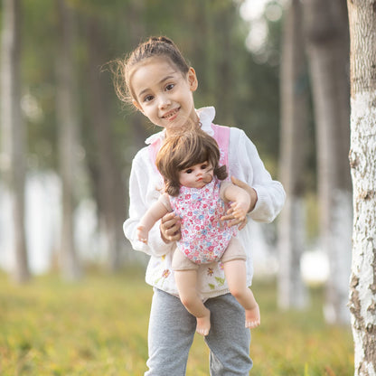 GAGAKU Puppentrage ab 3 Jahre Bauchtrage Babypuppen Zubehör Schultergurte Babytrage Puppe Kleinkind Puppentragetasche Stofftiertrage Kuscheltierträger - Rose - Kaninchengarten