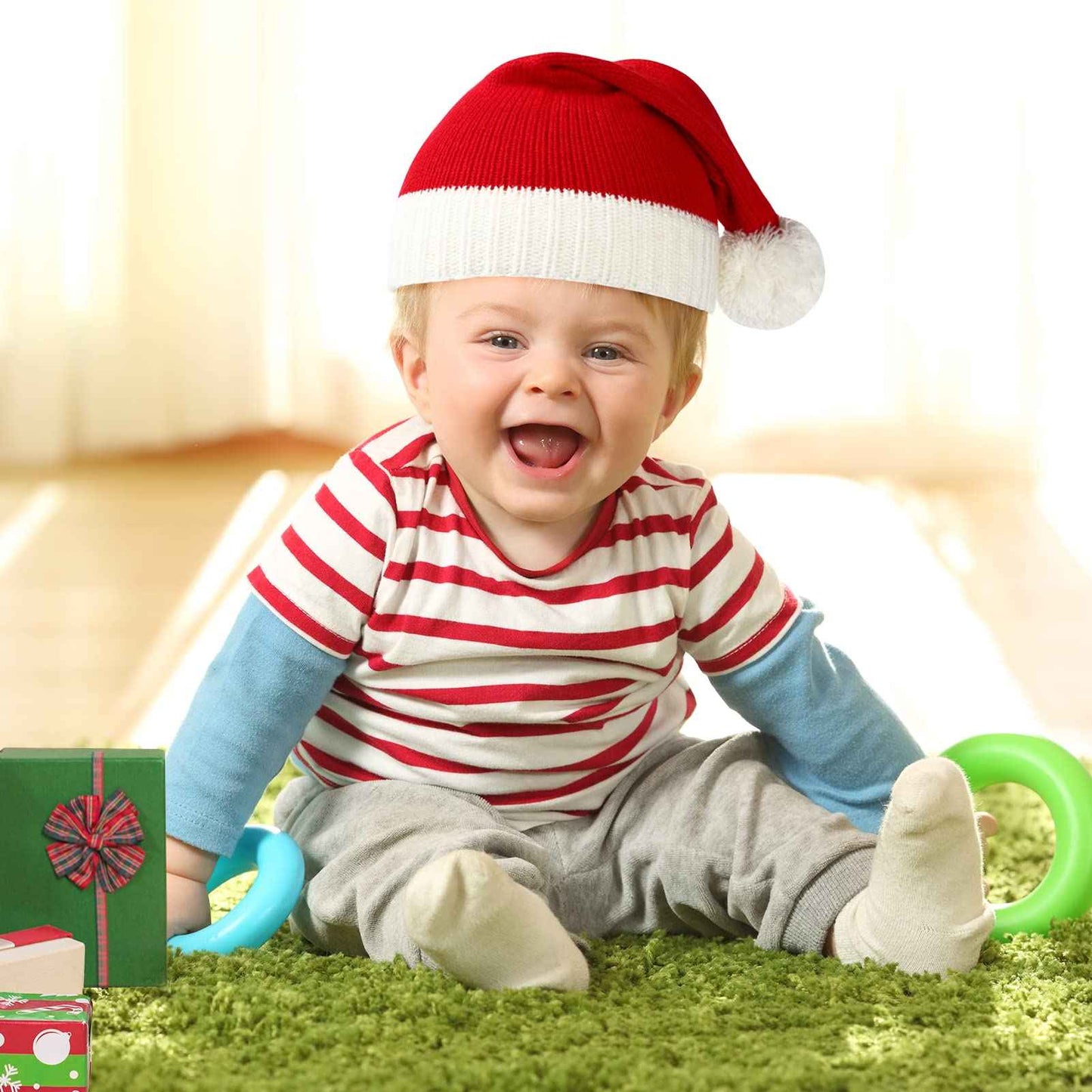 Christmas Hat Baby Small Santa Hats with Bobble Santa Claus Decorative Knitted Jumper Hats Red for Baby Toddler Children Gift Christmas Hat