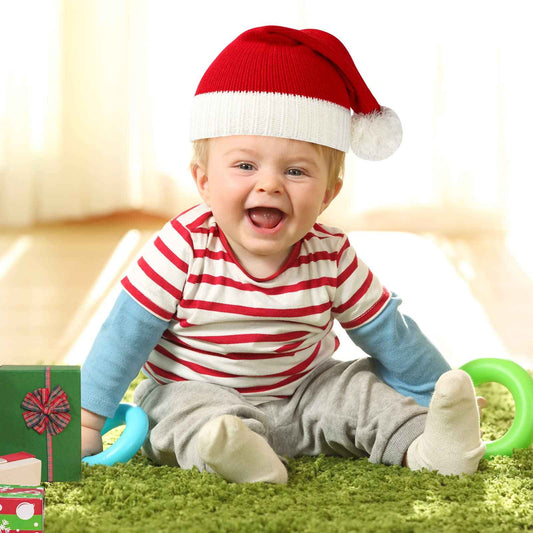 Christmas Hat Baby Small Santa Hats with Bobble Santa Claus Decorative Knitted Jumper Hats Red for Baby Toddler Children Gift Christmas Hat