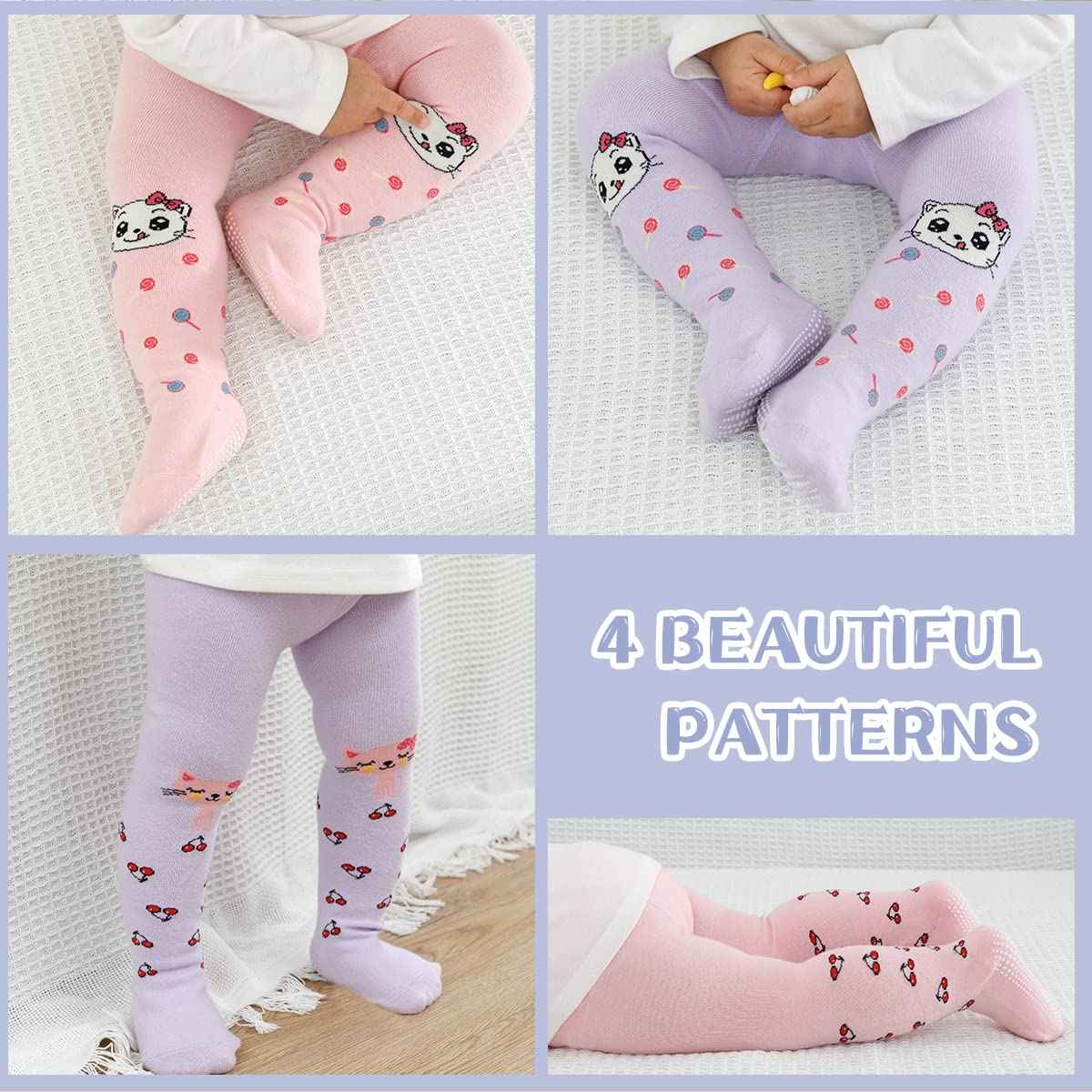 Baby Girls' Tights Cotton Pink and Purple Baby Toddler Children Non-Slip Stopper Socks