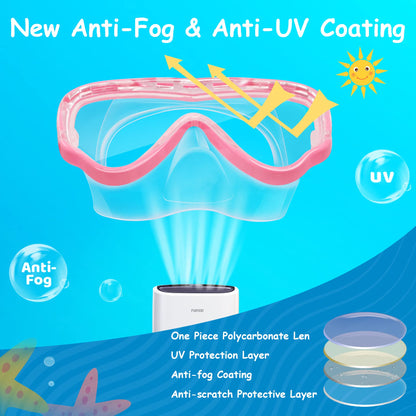 Vvinca Children's Diving Goggles with Fabric Band, Swimming Goggles Children for Years Boys Girls, Snorkel Mask Children 180° Panorama Anti-Leak Diving Mask Children for 3-13 Years
