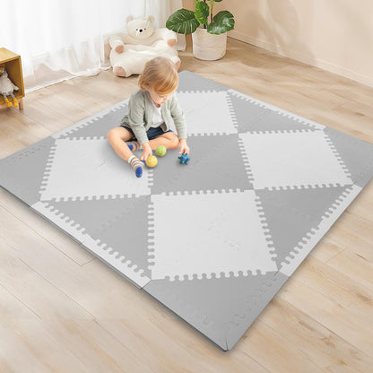 Funsland Krabbelteppich für Baby, Rutschfeste Baby Spielmatte Schadstofffrei 127x127cm, Baumwolle Tier Krabbelmatte Baby Faltbar mit Einem Höhenlineal, Kinder Spielmatte für Innen/Außen/Zaun