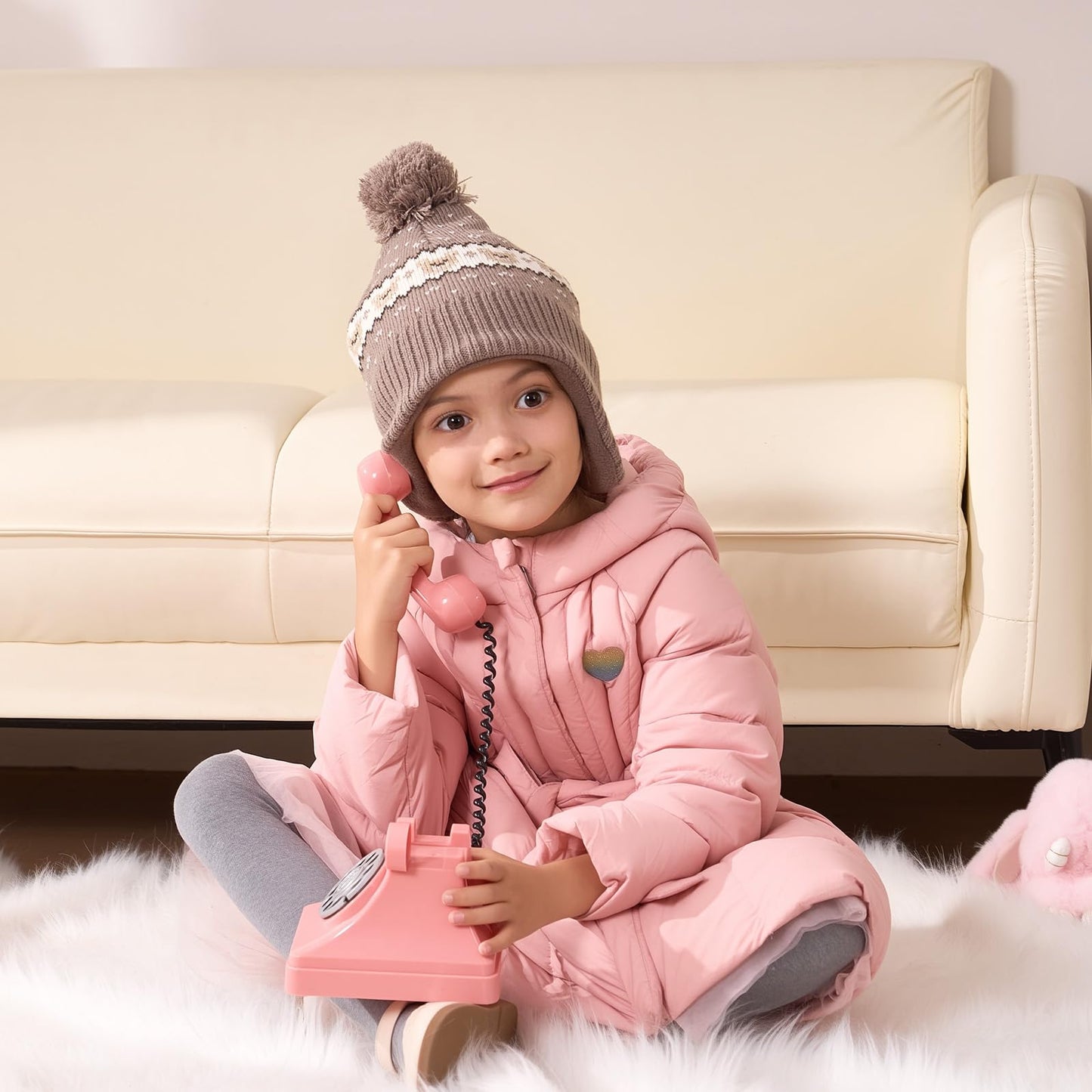 Winter Hat Girls Kids Beanie Earflap Pompom Baby Knitted Hat Girls 