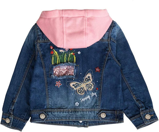 Peacolate 2-11 Jahre kleine Mädchen Stickerei Pailletten Schmetterling Mäntel Jeansjacke
