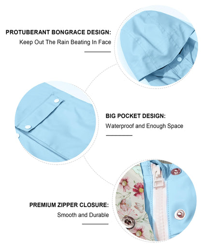 SOLOCOTE Kinder Regenjacke mit Kapuze gefüttert Gummi Regenmäntel für Mädchen Jungen Wasserdicht Winddicht Größe