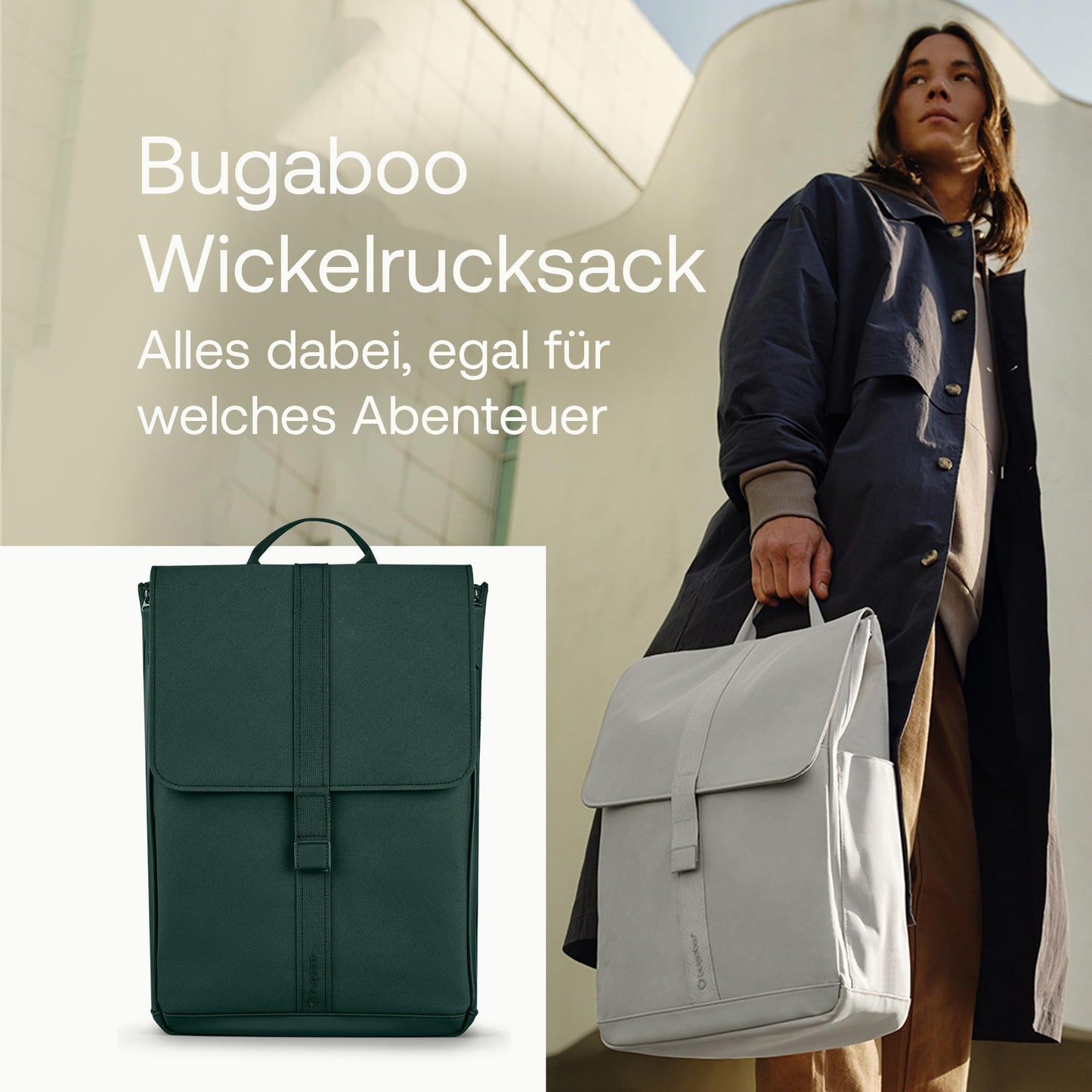 Bugaboo Wickelrucksack, Wasserabweisende Tasche aus nachhaltigem Material, Einfach zu reinigen, mit Wickelunterlage und isolierter Halterung für Flaschen, Midnight Black