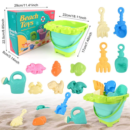 Euakee Sand Toy for Children, 11 Pieces Sand Toys with Foldable Bucket, Sanity Toy Set, Sand Toy Beach, Sandpit Toy for Children 3 4 5 6 7 Years (Orange)