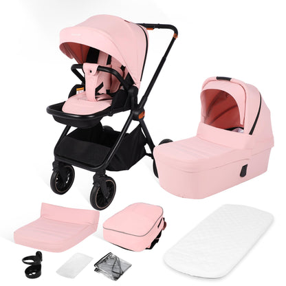 BabyVoyage Kombikinderwagen 2-in-1 ohne Babyschale – Babywanne & Sportsitz, Räder 360° Stoßdämpfer, Federung, höhenverstellbarer Griff, Faltbar, Zubehö-Grün
