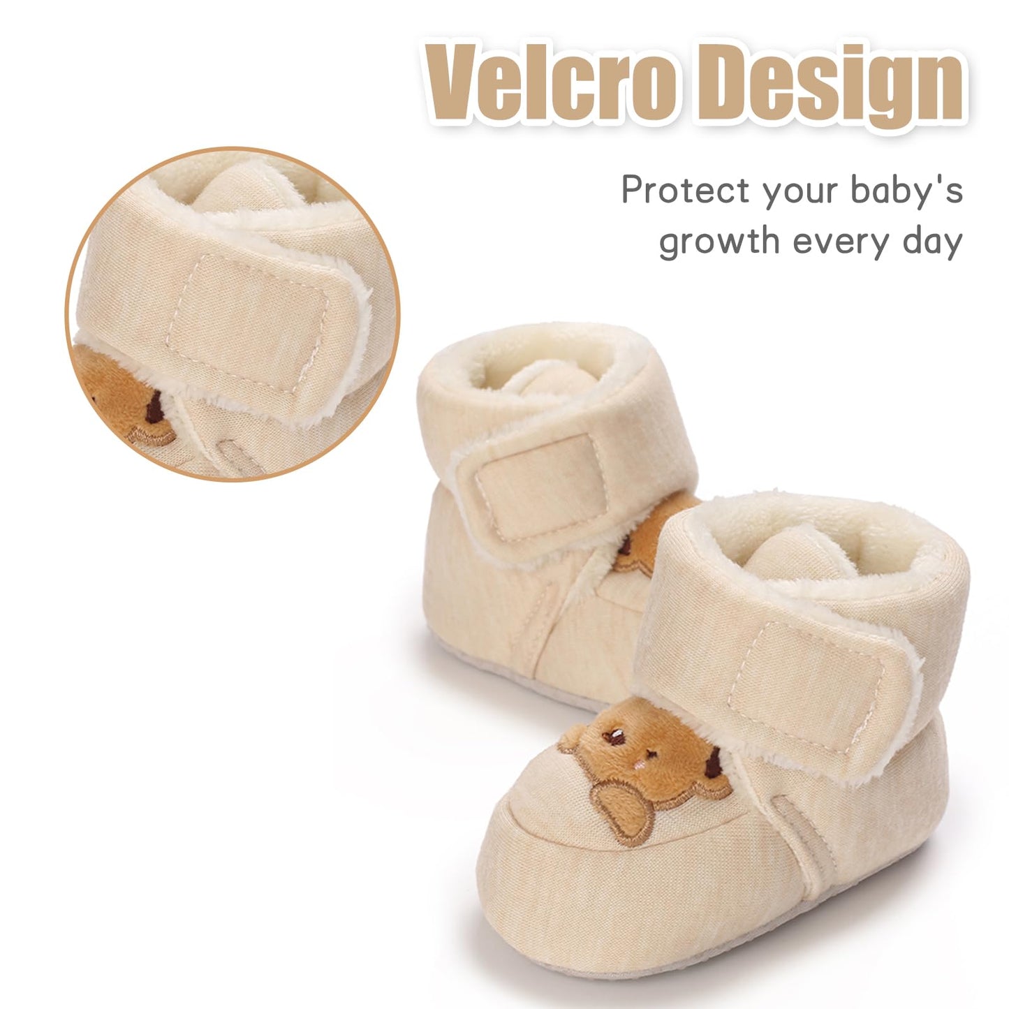 Tolaler Baby Newborn Fleece Booties Unisex, Thickened Lining, Warm Baby Winter Shoes, Adjustable Non-Slip with Soft Sole, Baby Booties/Everyday Wear (0–18 Months)