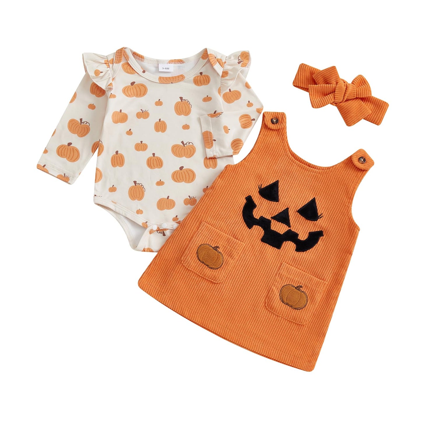 Geagodelia Baby Girl Halloween Clothing Outfit Pumpkin Ghost Baby Clothing Set Body Top + Jumpsuit Dress Newborn Soft Baby Set