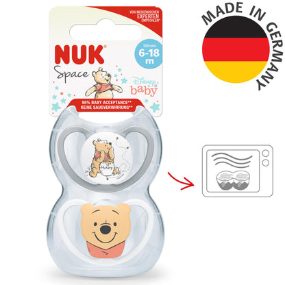 NUK Space Schnuller | 0–6 Monate | Schnuller mit extra Belüftung | BPA-freies Silikon | Disney Winnie Puuh | 2 Stück