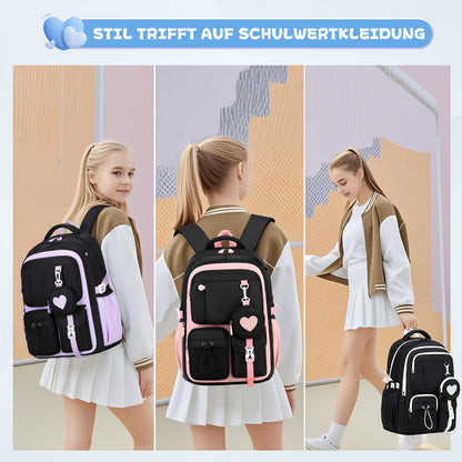 Schulrucksack Teenager Mädchen 22,9L mit Abnehmbarem Münzbeutel | Reflektierende Sicherheitsstreifen,S-förmige Wirbelsäulenstütze,Wasserfestes Gewebe,Wabenbelüfteter Rücken