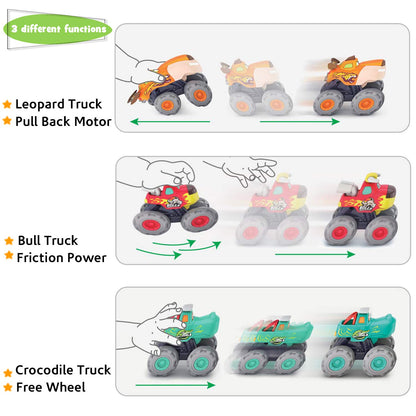 MOONTOY Baby Spielzeugauto Bagger Konstruktionsfahrzeuge Baufahrzeuge 4 in einem Set für Kinder, Traktor, Bulldozer, Kipper & Zementmischer