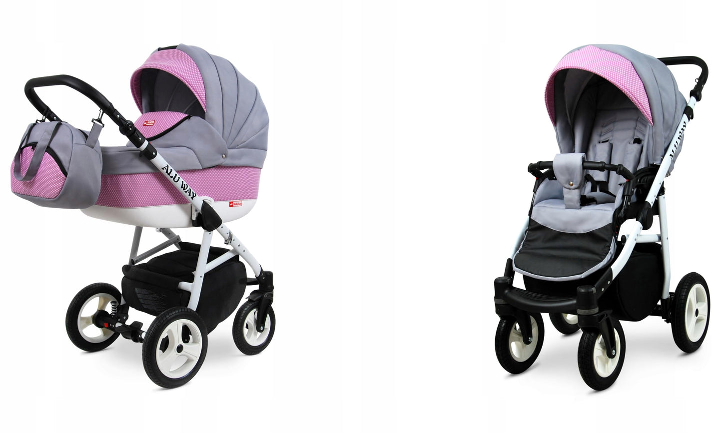 BabyLux® Kinderwagen Set 4 in 1 - Alu Way - incl. Babywanne, Buggy Sportsitz, Auto-Babyschale, ISOFIX-Basisstation - Autositz - Kinderwagenset - Kombikinderwagen mit Wickeltasche usw.
