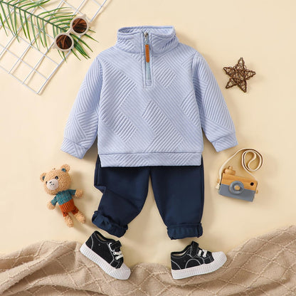 Kleinkind Baby Jungen Kleidung Outfits Langarm Turn-Down Kragen Plain / Checked Sweatshirt und Hose 2 Stück Herbst Winter Trainingsanzug Set