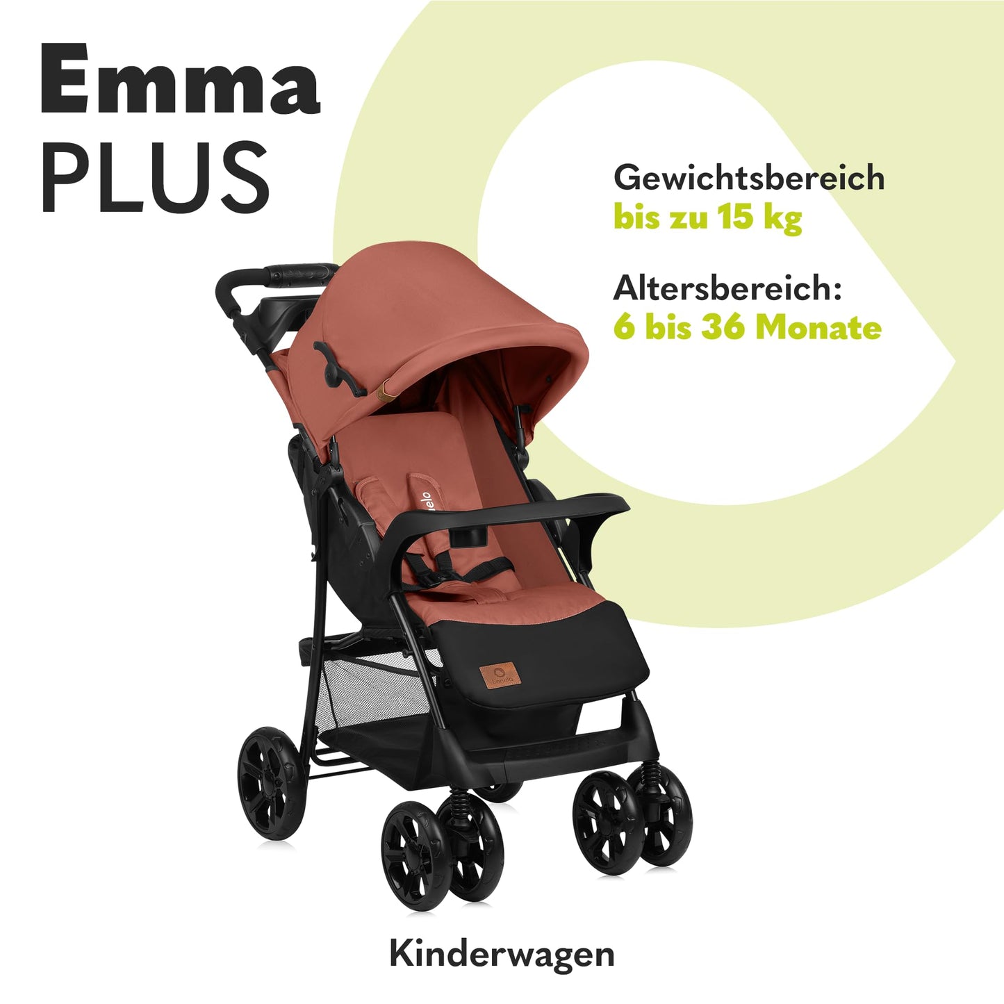 LIONELO Emma Plus Kinderwagen bis zu 15 kg, Kindersportwagen, leicht modern klein Buggy mit Liegeposition, zusammenklappbar, große Räder, großer Korb, Tasche Stone