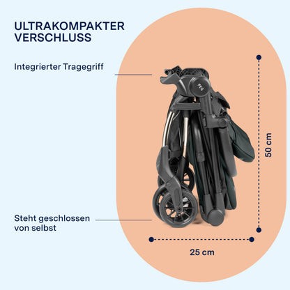 PEG Leichter Buggy Volo mit Regenschutz, Handgepäckgröße, Flugzeuggeeignet, Kompakt, Ab Geburt bis 22 kg, Reisetasche Inklusive, Malva