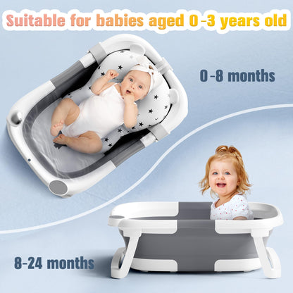 Rabb 1st Baby Badewanne Faltbare, Baby Bathtub Babywanne Faltbar Babybadewanne Tragbare Wanne für Neugeborene Kleinkinder mit Rutschfester Matte und Abflussloch (Kein Thermometer) (Grau)