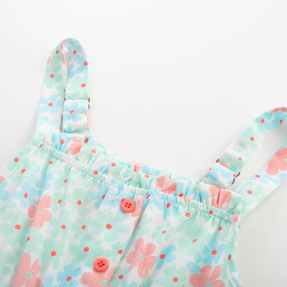 GRACE KARIN Mädchen Sommer Blumen Kleid Kinder Prinzessin A-Linie Freizeit Swing Kleid Verstellbare Spaghetti-Träger Doppelter Saum
