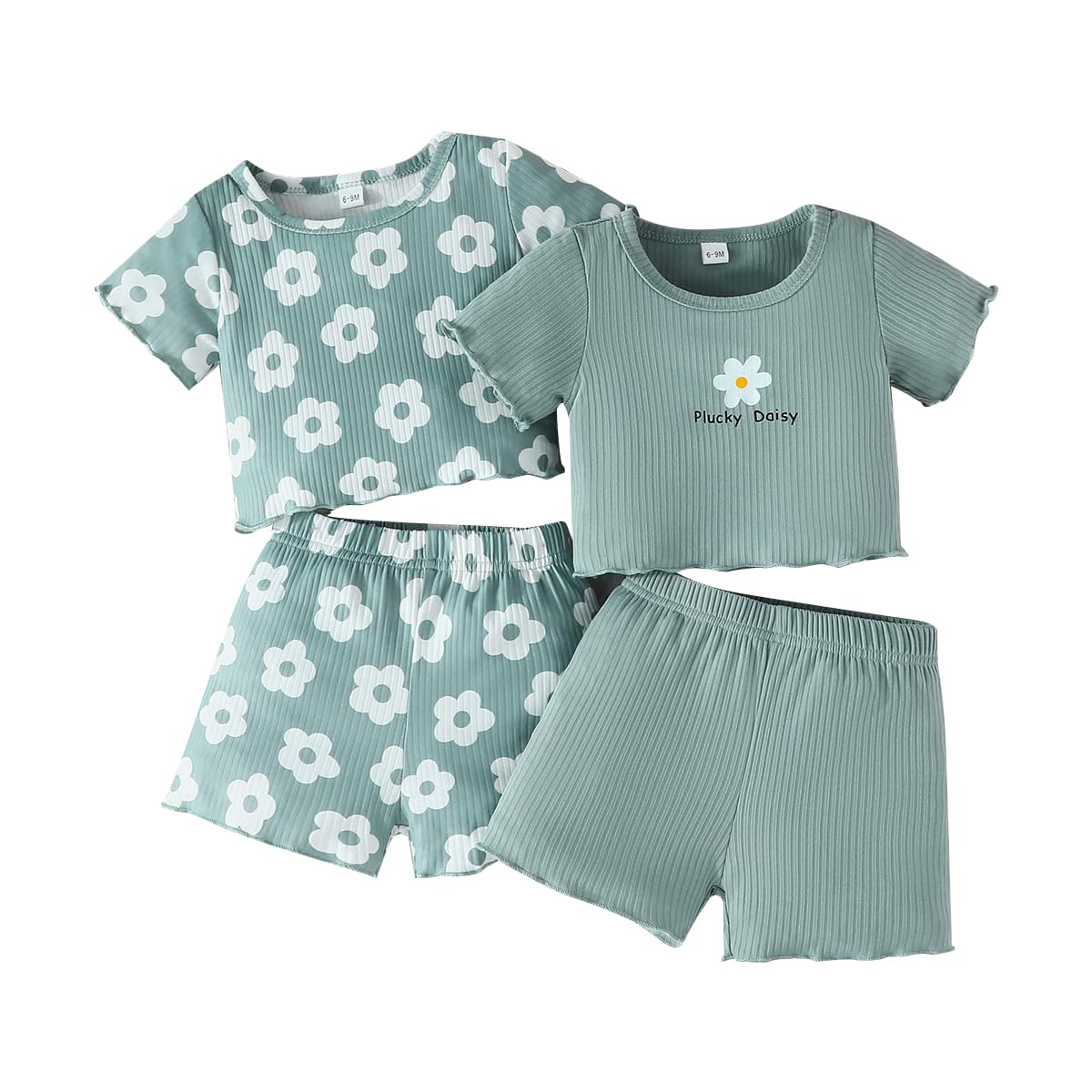 Kleinkind Baby Mädchen Kleidung Set Rüschen gerippt Kurzarm / Langarm T-Shirt Tops + Shorts Hosen 4 Stück Sommer Herbst Süße Outfits Set