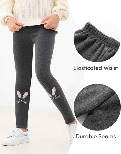 Domee Girls' Leggings Lined Thermal Trousers Warm Winter Cotton Embroidered Rabbit