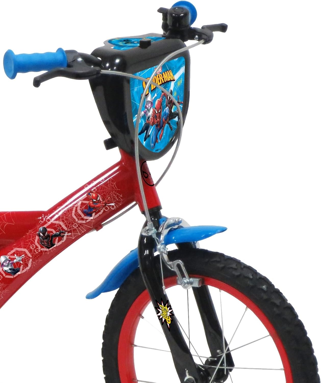 A.T.L.A.S. Jungen Kinderfahrrad Elo für Kinder, 16 Zoll Marvel, ausgestattet mit 2 Bremsen, dekorativer Frontplatte, hinterer Kanister und Spiderman-Helm, Rot wie abgebildet, 16'' - Meloni2