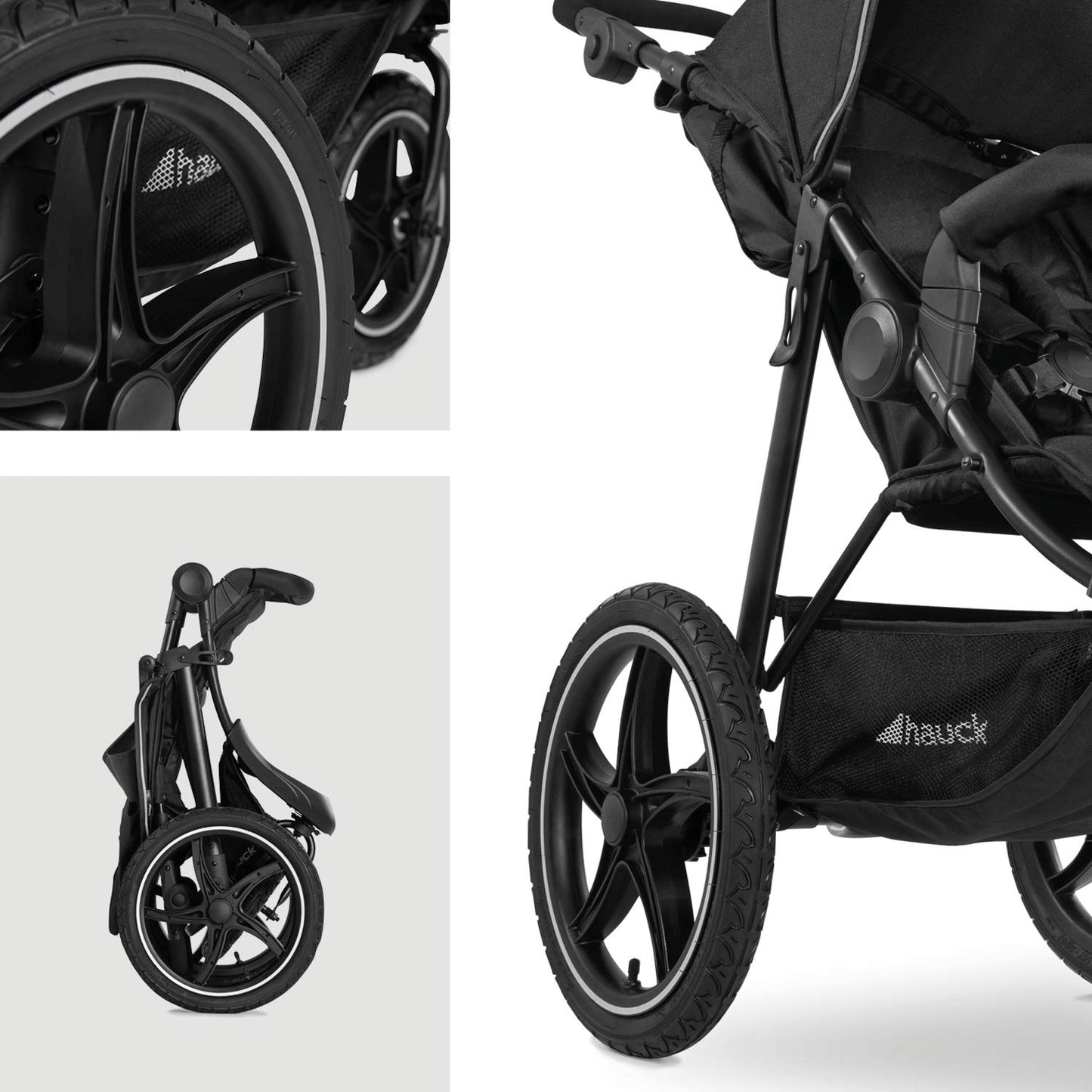 Hauck Runner, Schwarz/Neongelb - Robuster All-Terrain-Pugchair mit Regenschutz, XL Pneumatische Lufträder, verstellbare Rückenlehne von Geburt bis zu 22 kg, höhenverstellbarer Griff, XL Mesh-Fenster