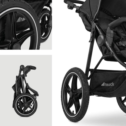 Hauck Runner, Schwarz/Neongelb - Robuster All-Terrain-Pugchair mit Regenschutz, XL Pneumatische Lufträder, verstellbare Rückenlehne von Geburt bis zu 22 kg, höhenverstellbarer Griff, XL Mesh-Fenster