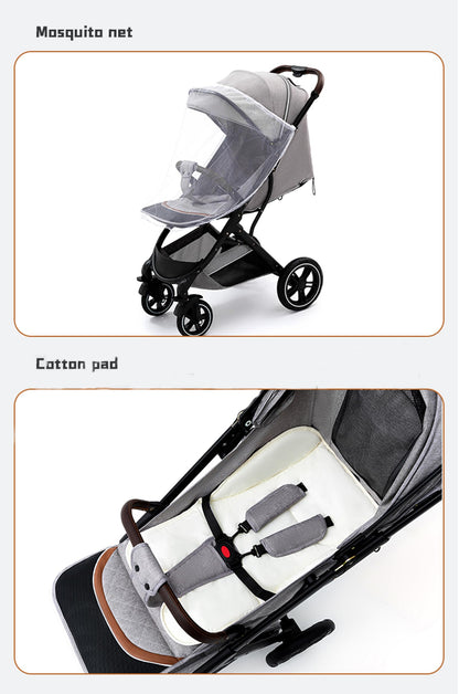 YAZOCO Baby Stroller, 0-4 Years Buggy Small Foldable 0-22kg Buggy Small Folding Foot Cover Rain Cover (Grey)