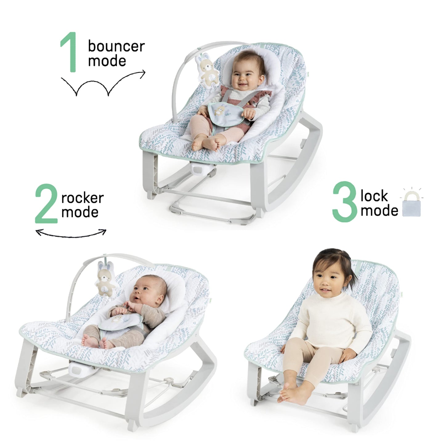 Ingenuity, Keep Cozy 3 in 1 Grow with me Wippe Weaver mit Vibrationen, 2 Liegepositionen und 3 Wippfunktionen, mehrfarbig