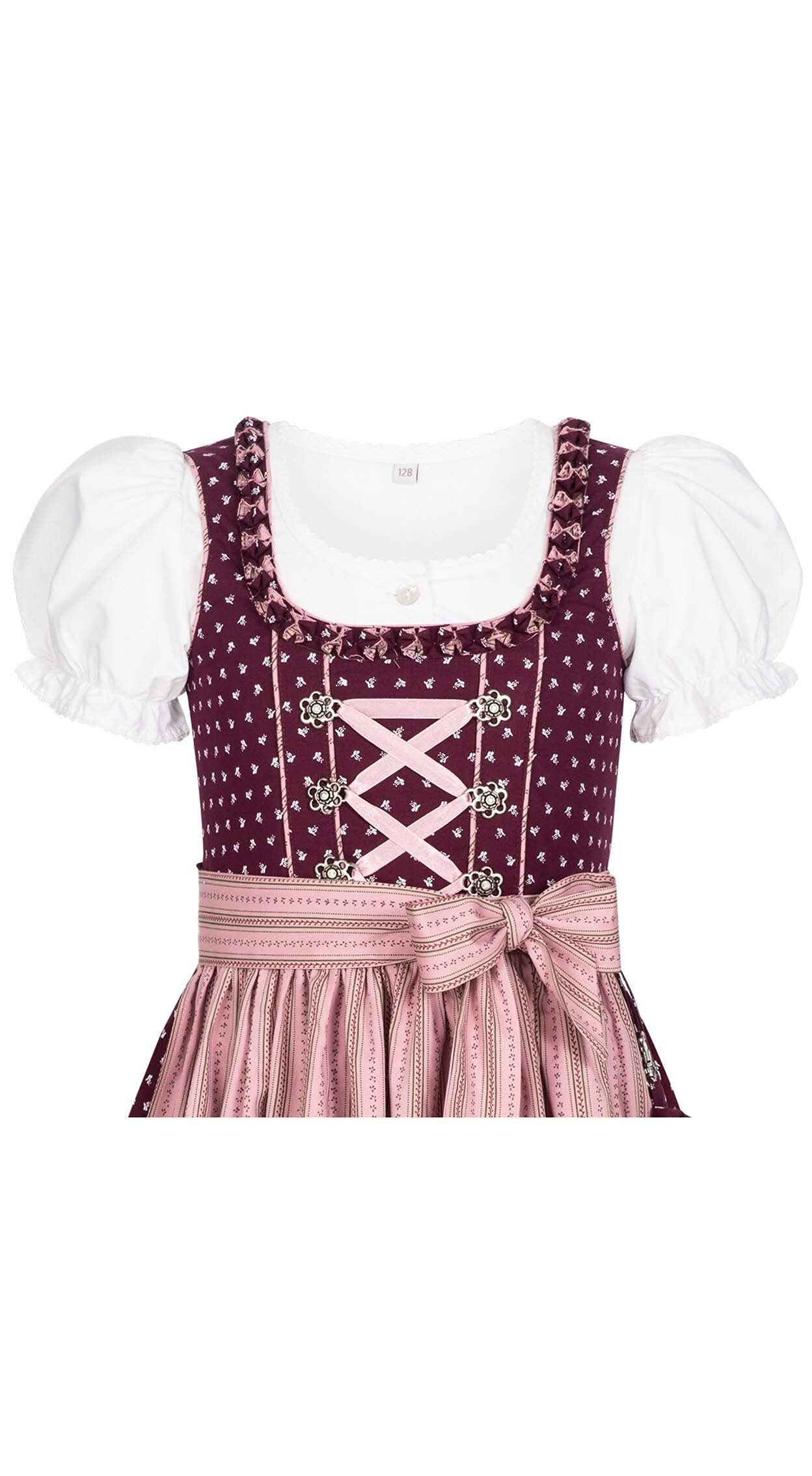 Nübler Dirndl Girls 3-Piece Set Dirndl Dress with Traditional Blouse and Apron Traditional Modern Bavarian Costume NABILA Berry