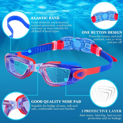 COOLOO Schwimmbrille Kinder, 2 Stück Schwimmbrille für Kinder Kind Jungen Mädchen Junior 3-15 Jahre,Anti-Fog,Kein Auslaufen
