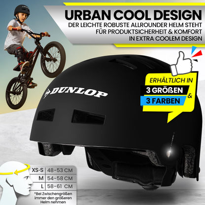 DUNLOP SPORTS Fahrradhelm Kinder Jugendliche Erwachsene - Test Sehr Gut - Leichter robuster Urban Allrounder Helm, 14 Fach belüftet, Schnellverschluss, Auto Kopfanpassung