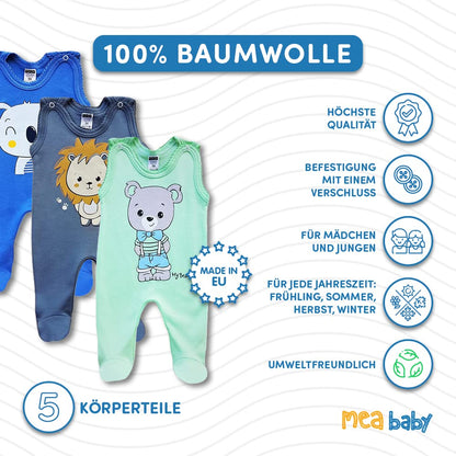 MEA BABY Unisex Baby Romper with Print 100% Cotton Pack of 5 Baby Romper for Girls Baby Romper for Boys