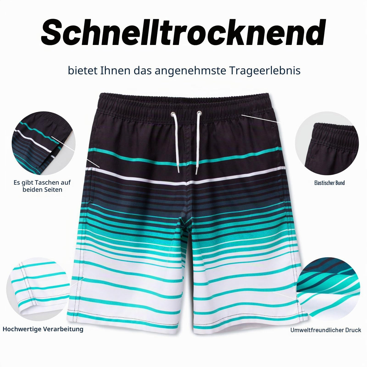 MEILONGER Boys' Swim Shorts Quick-drying Boardshorts with Mesh Lining Pockets and Adjustable Drawstring 