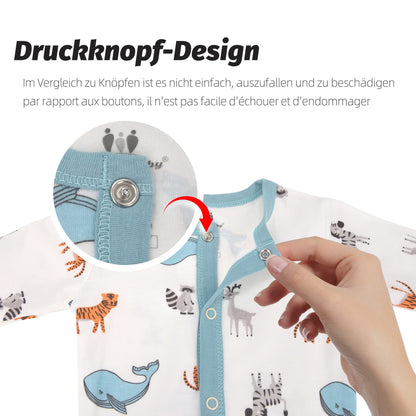 3PCS Baby Schlafstrampler Babychlafanzug Babyschlafsack Baumwolle mit Füßen mit knöpfen Gr. 56 62 68 für Junge Mädchen Neugborenen