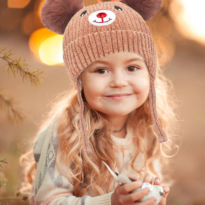 KEELYY Baby Mütze Beanie Strickmütze Herbst Wintermütze Süßer Hut mit Earflap und Bindebändern Warm Hat für Jungen Mädchen