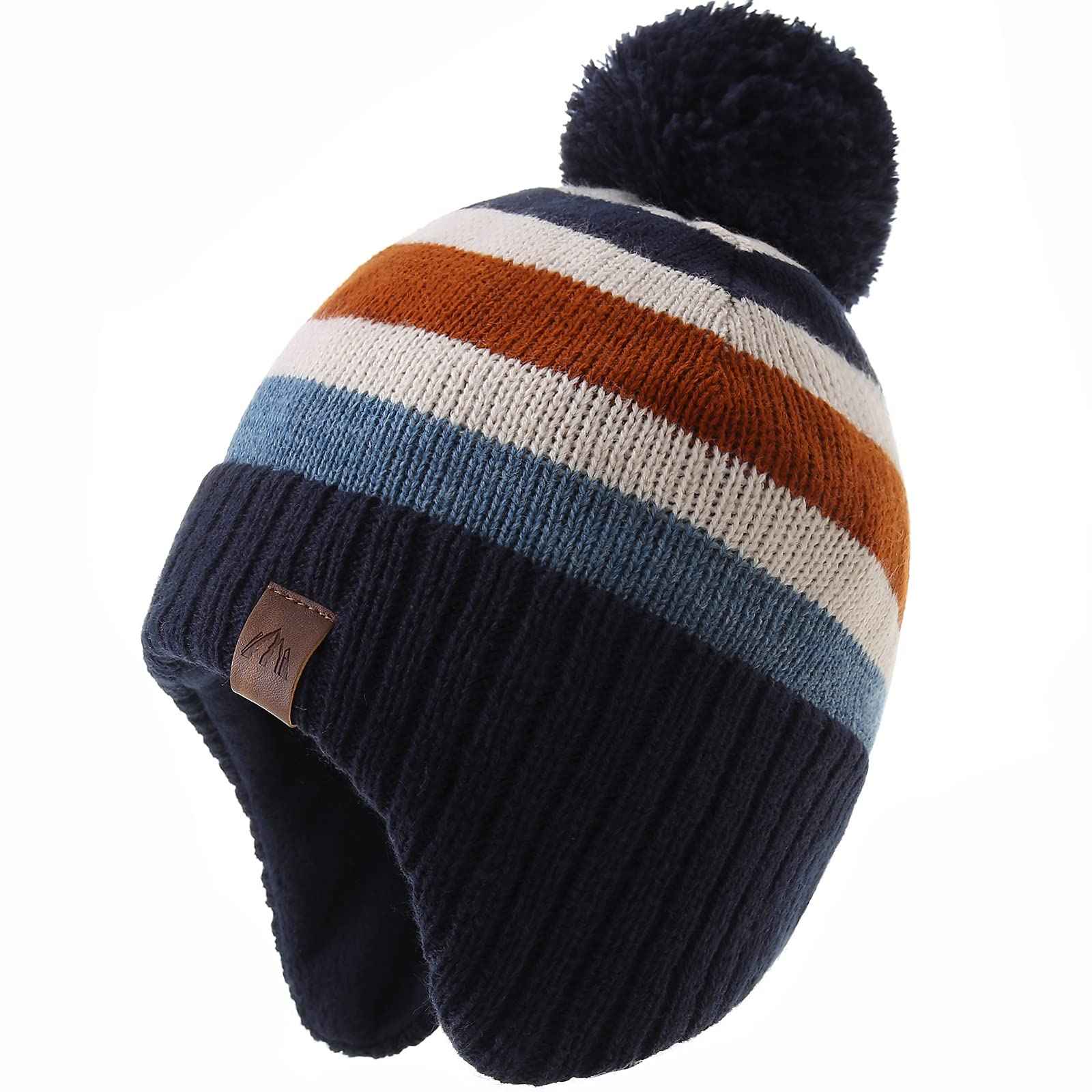 AHAHA Girls' Winter Hat, Earflap Beanie, Pompom Knitted Hats
