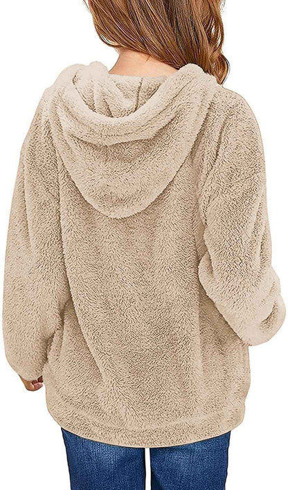 Runcati Girls' Hooded Pullover, Fuzzy Teddy Fleece Sweatshirts with Hood Pockets, Leisure, Warm, Children's Hoodies