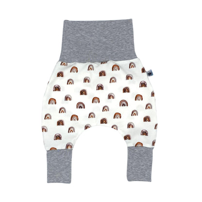 Growing Baby Baggy Trousers Made of Cotton Jersey - Handmade Growing Trousers Baby Trousers for Boys - Sizes 50-74 | 68-86 | 92-104 (Mini Rainbow Brown, 50-74)