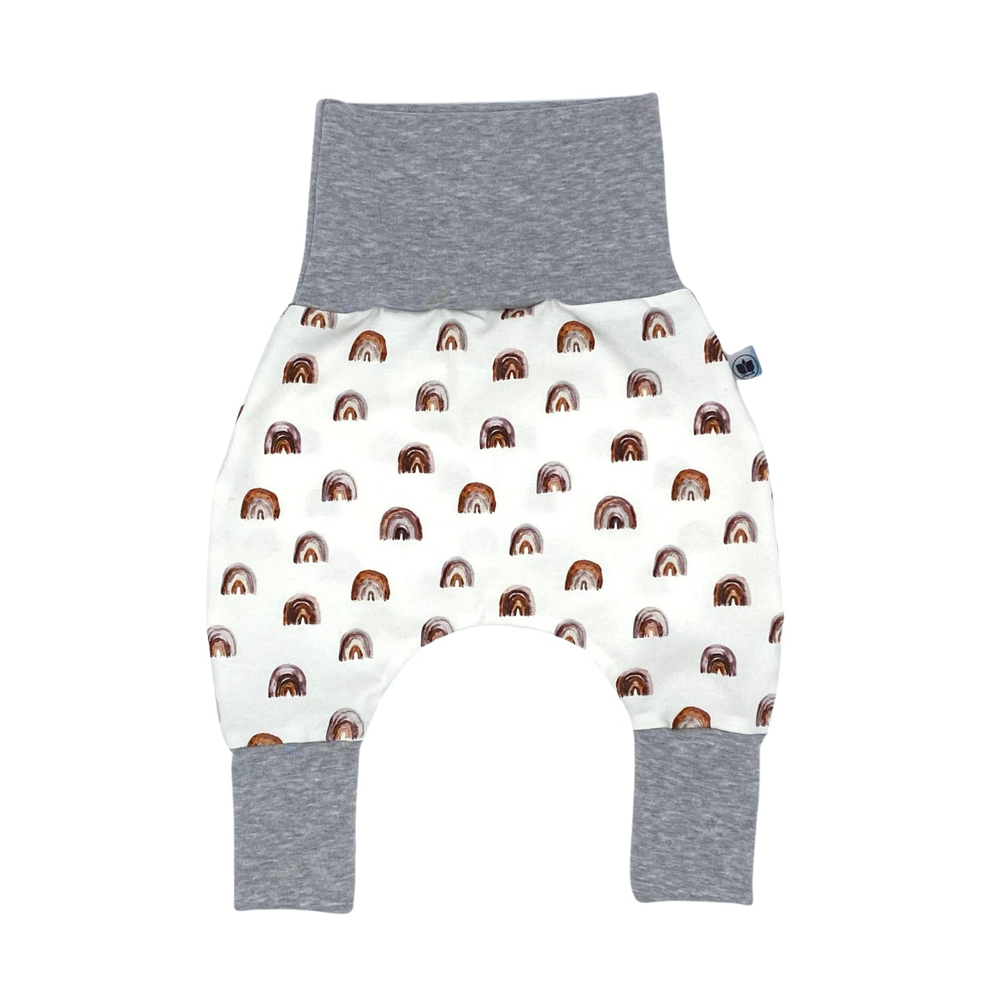 Growing Baby Baggy Trousers Made of Cotton Jersey - Handmade Growing Trousers Baby Trousers for Boys - Sizes 50-74 | 68-86 | 92-104 (Mini Rainbow Brown, 50-74)