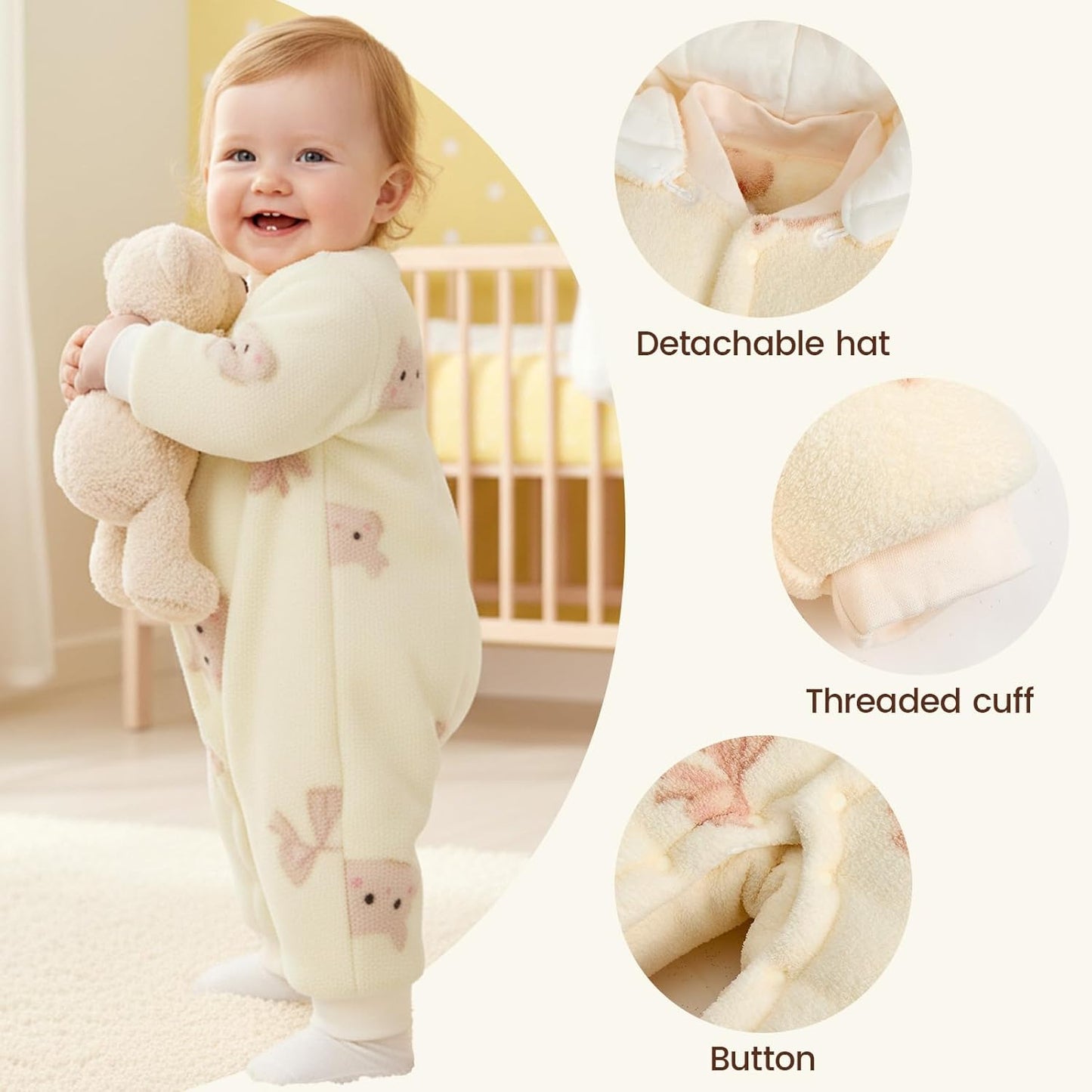 Baby Winter Schneeanzug Neugeborenen Winter Strampler mit Kapuze Fleece Winteranzug Kinder Mädchen Jungen Langarm Overall für 0-12 Monate