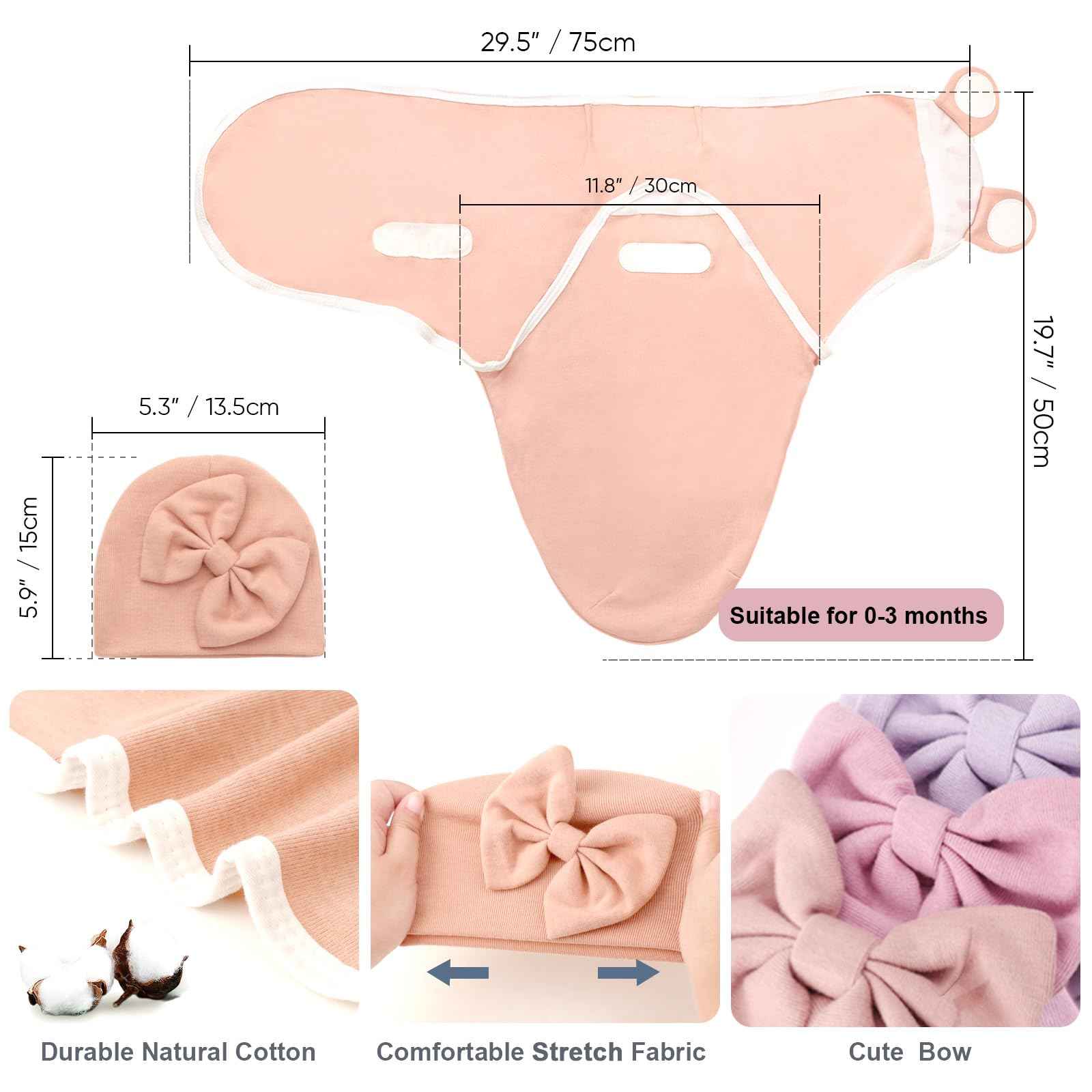 DRESHOW Neugeborene Swaddle Decke Hut Set Baby Gedruckt Swaddles Säugling Einstellbar Schlafsack für 0-3 Monate Mädchen Jungen