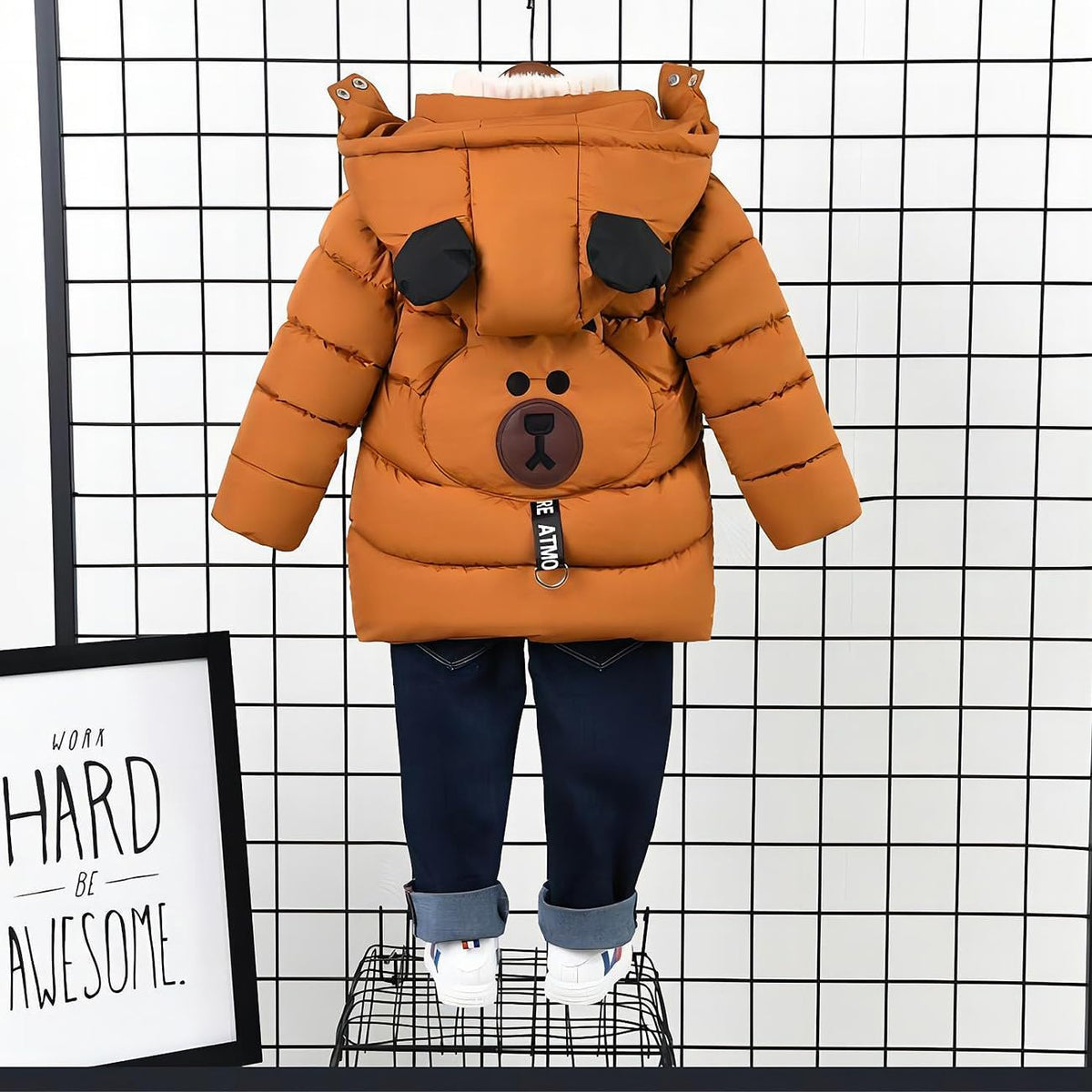 linboo Winterjacke Kinder Jungen Warm Steppjacke Dicke Mantel Baby Wintermäntel mit Kapuze Ohren Winter Kinderjacke Kapuzenjacke 2-7 Jahre