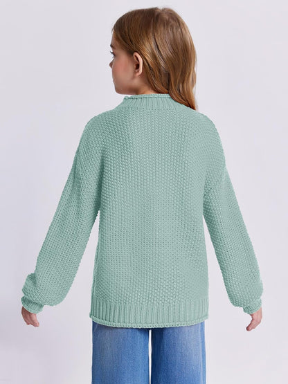 Wenrine Mädchen Pullover Winter Rollkragen Strickpullover Langarm Gestrickt Casual 5-14 Jahre