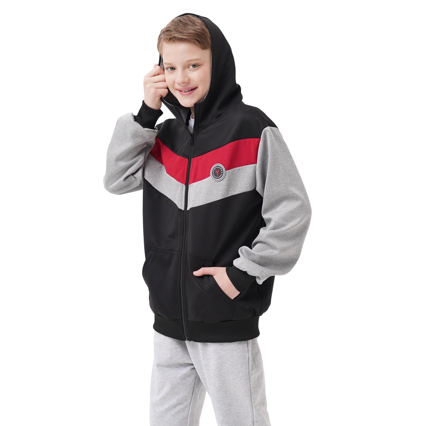 Ywenaisy Sweatjacke Jungen Zip Jacke Jungen Pullover Jungen mit Kapuze Zip Hoodie Kinder Jungen Sweatshirts Kapuzenpullover für Jungen Streetwear Hoodie Jungen für Jahre 8-16 und Höhe 116-170 cm