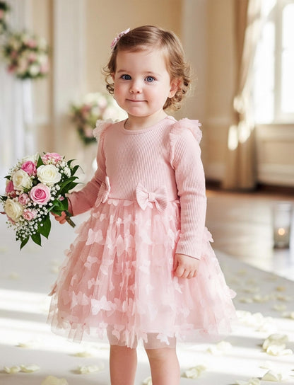 PATPAT Baby Girls' Tulle Dress with Long Sleeves, Tutu for Toddlers, Perfect as a Flower Girl or Christmas Party Birthday Long Sleeve Princess Dress, 3-24 Months