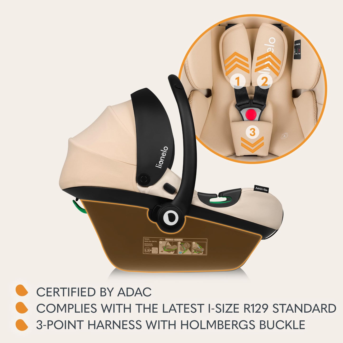 LIONELO ASTRID i-Size Baby Autositz 40-87 cm, Babyschale Gruppe 0+, Rückwärtsgerichtete Montage, 3-Punkt-Sicherheitsgurt Seitenschutz, Sitzeinlage Dri-Seat - Meloni2