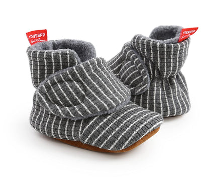 Sehfupoye Toddler Baby Boys Girls Cotton Booties Shoes Striped Soft Sole Newborn First Hiking Shoes Warm Fleece Boots 0-18M