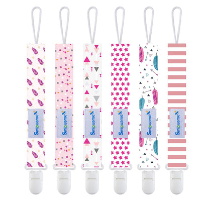 Smlpuame Baby Schnullerkette Mädchen Junge,6 Stück BPA-Frei Schnullerband Stoff Mädchen Junge,Schnuller Kette Nuckelkette Passen Die Meisten Schnuller und Beißspielzeug,Dummy Clips für Baby (Tier)